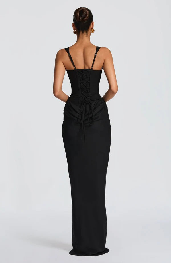 Draped Maxi Gown Figure-Flattering Satin Dress
